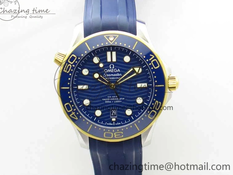 0321 Refined 2018 Seamaster Diver 300M SS YG VSF 1:1 Best Edition YG Bezel Blue Dial on Blue Rubber Strap A 7898